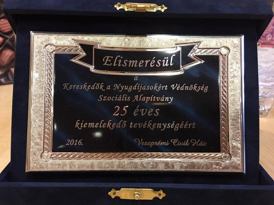 A Veszprémi Civil Ház elismerő plakettje 2016-ból